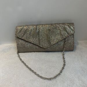 Gold Glitter Crossbody Purse Evening Bag Adjustable Strap Used Once
